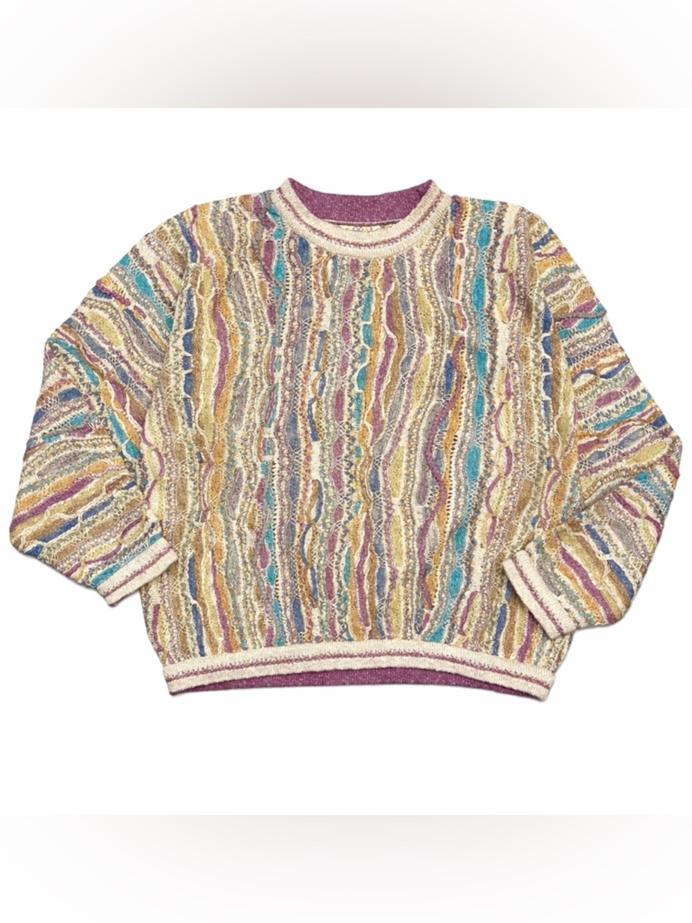 Vintage Coogi Classic Line Cotton 3D Knit Sweater Bold Loud Australia Pastel vtg